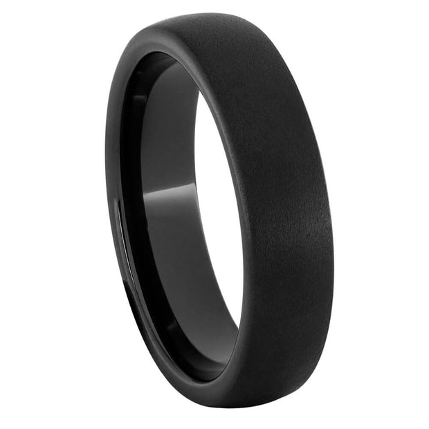 Sandblasted 6mm black ceramic ring for women