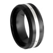 Black Ceramic Wedding Band with Silver Pinstripe