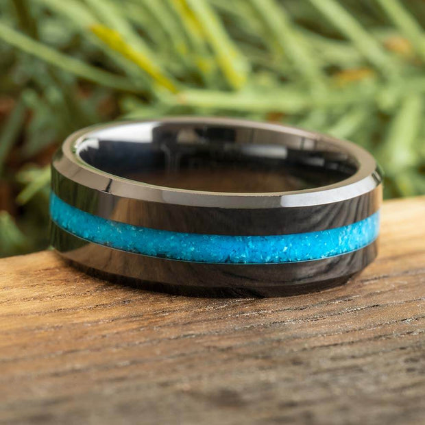Unique Black Ceramic and Stone Wedding Band