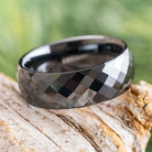 Checkered Ring in Black Ceramic