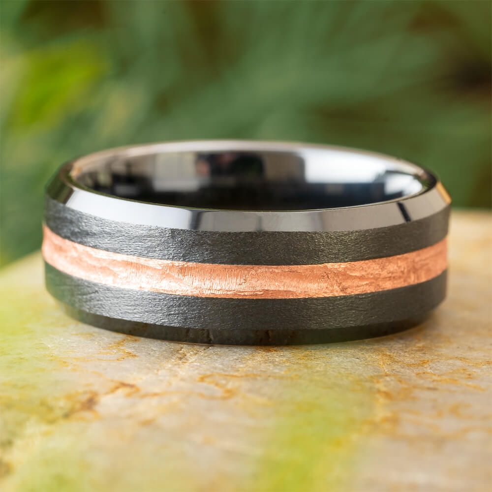 Tree Bark Ring with Rose Gold Pinstripe