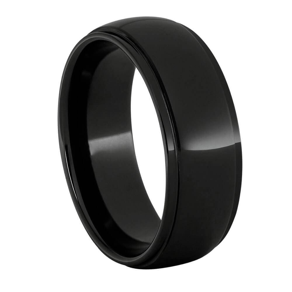 Domed black ceramic ring with grooved edges