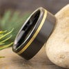 Black Ceramic Wedding Band with Gold Pinstripe