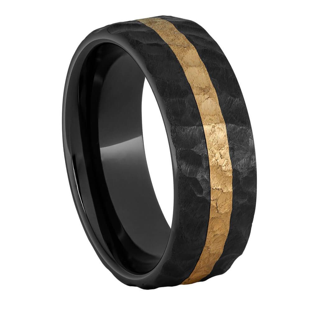 Hammered Ring with Gold and Black Ceramic