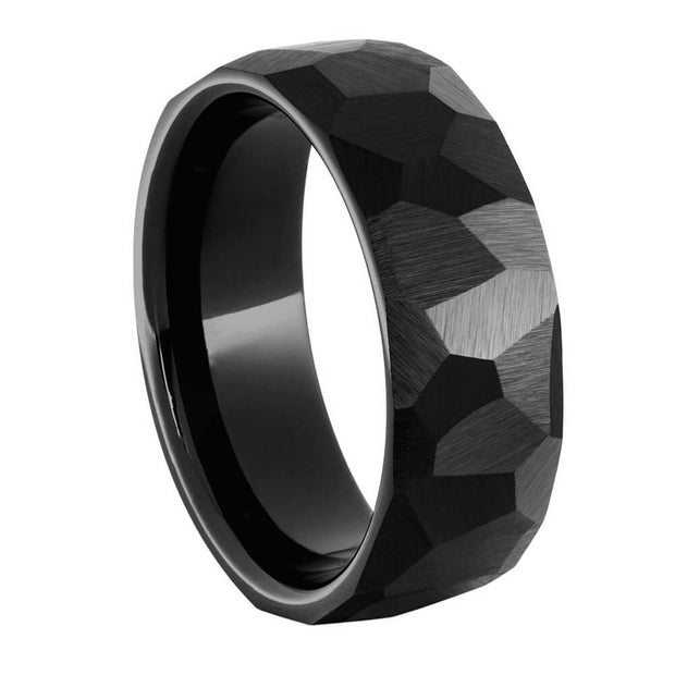Faceted Black Ceramic Wedding Band