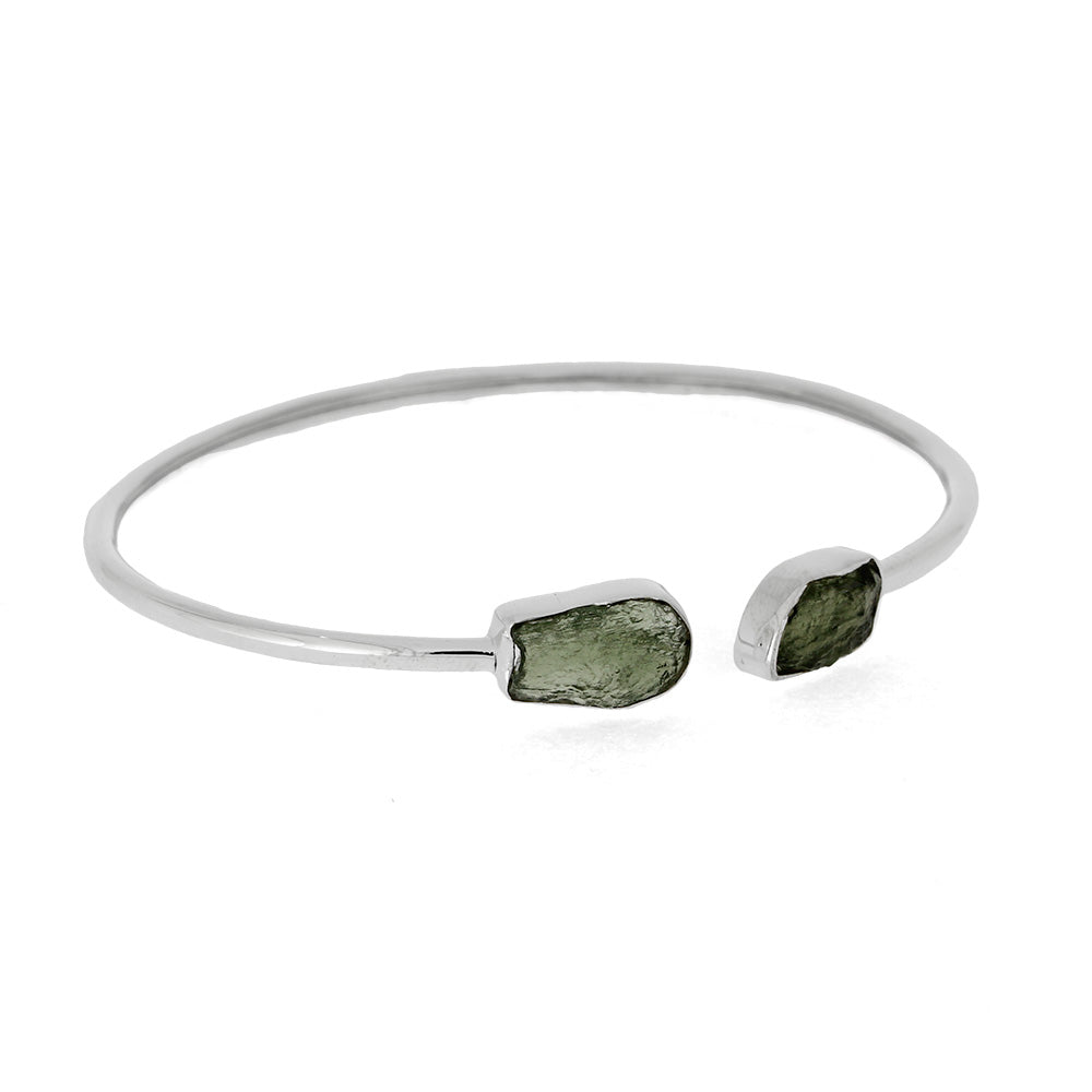 Cuff Bracelet with Moldavite Stones