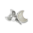 Silver moon-shaped earrings on a white background