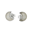 Silver crescent moon earrings on a white background