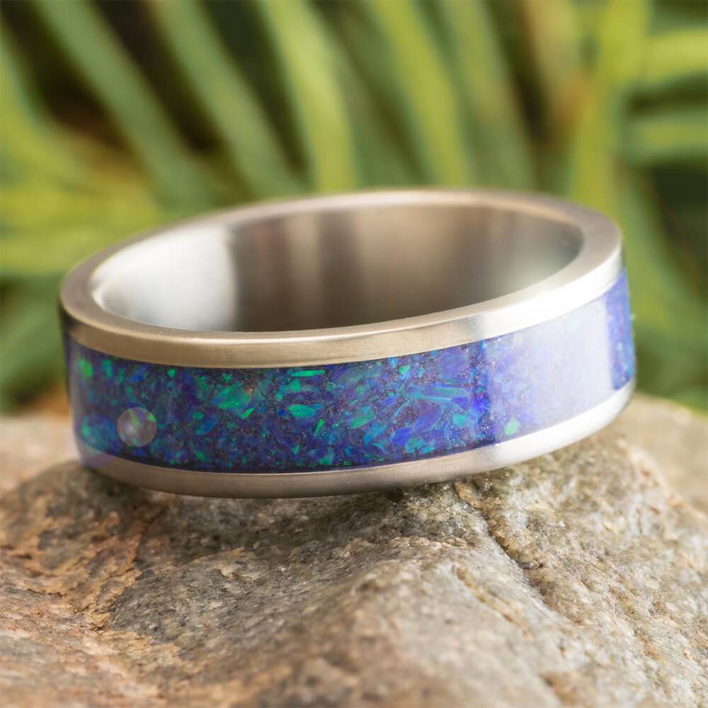 Hot Synthetic Opal Ring Tungsten Wedding Band