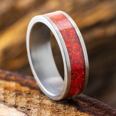 Red Synthetic Opal Wedding Band Jewelry By Johan