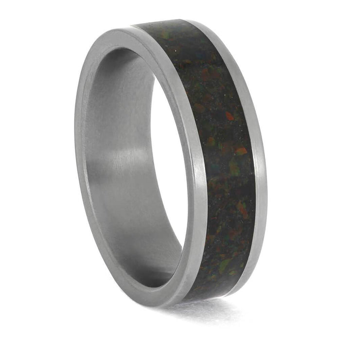 Men's titanium ring with dark opal inlay