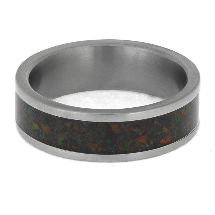 Flat-profile titanium ring with opal inlay
