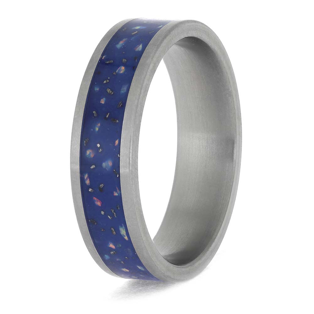 Men's Blue Wedding Band with Meteorite