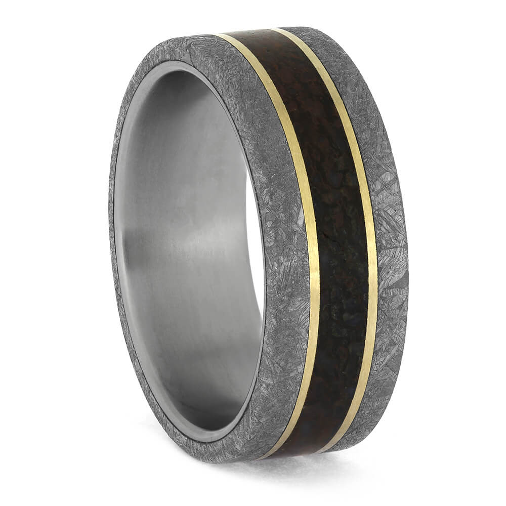 Gold and Meteorite Wedding Band