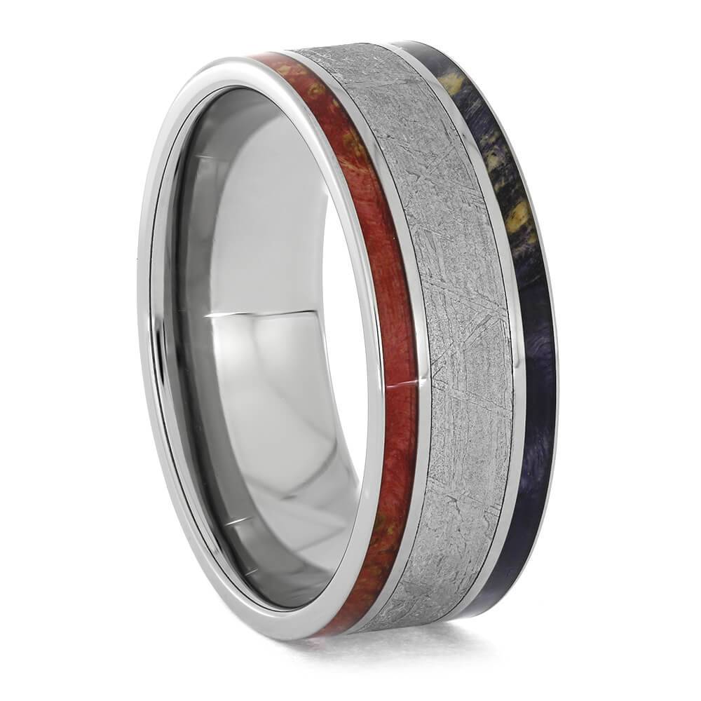 Purple and Red Wood Ring with Meteorite