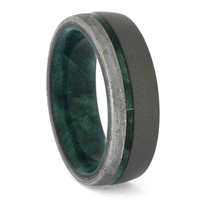 Green Wood and Meteorite Wedding Band