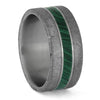 Green Malachite and Meteorite Wedding Band