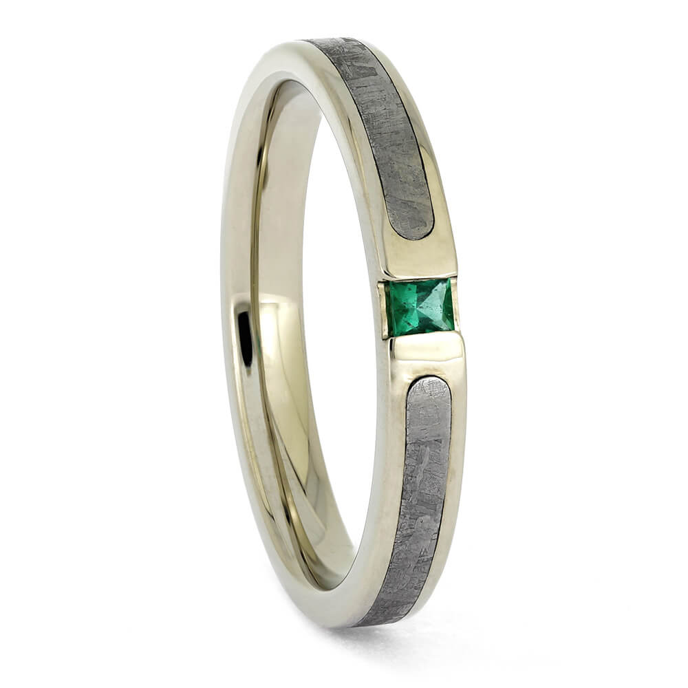 Emerald Wedding Ring with Meteorite
