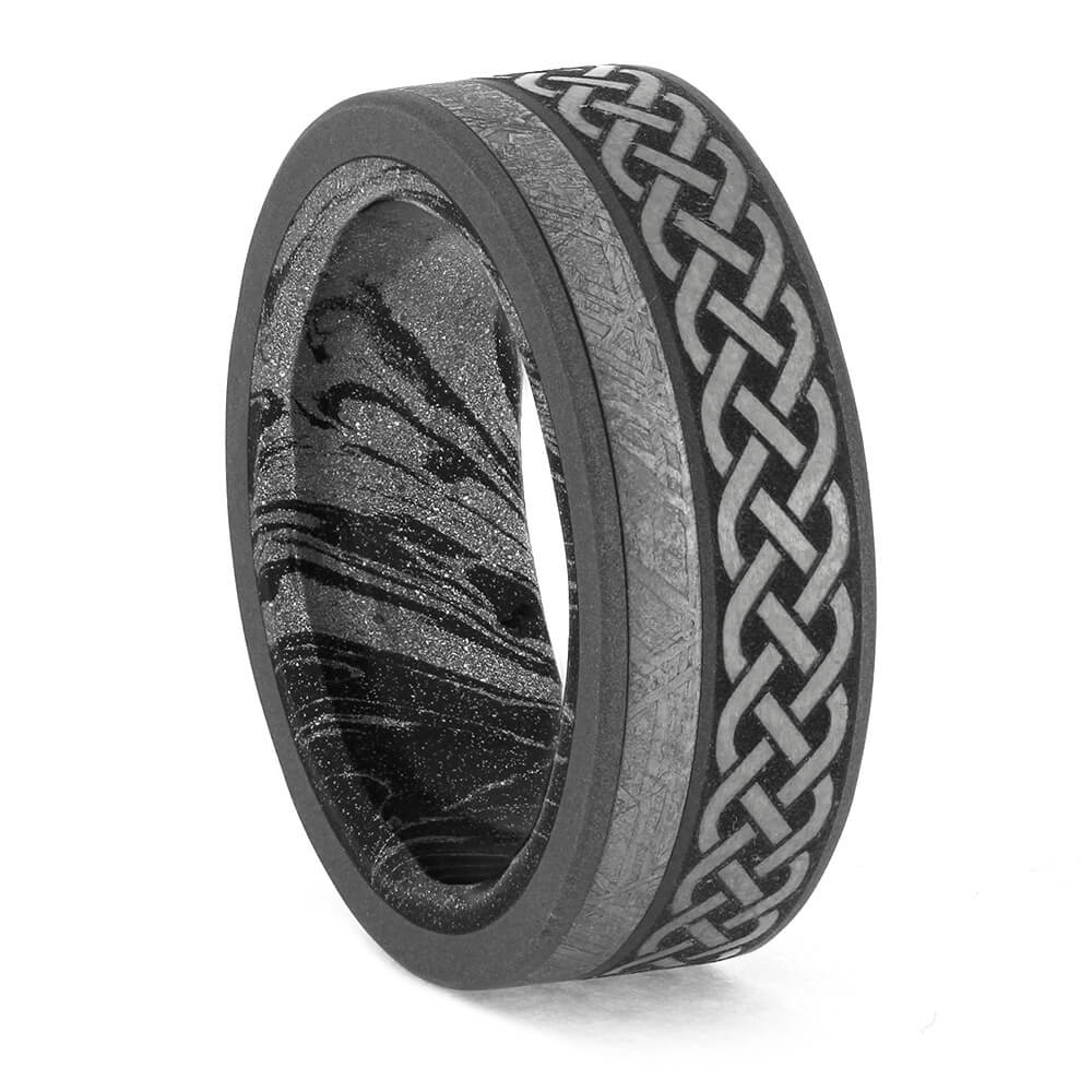 Meteorite & Matte Celtic Knot Wedding Band, unique design