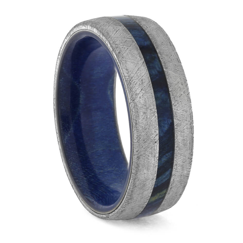 Meteorite and Blue Wood Ring