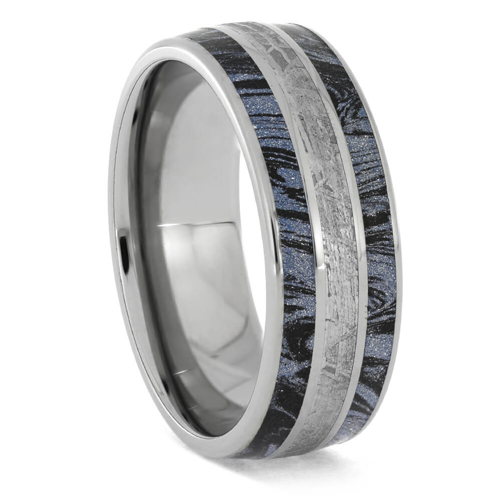Blue Wedding Band with Meteorite