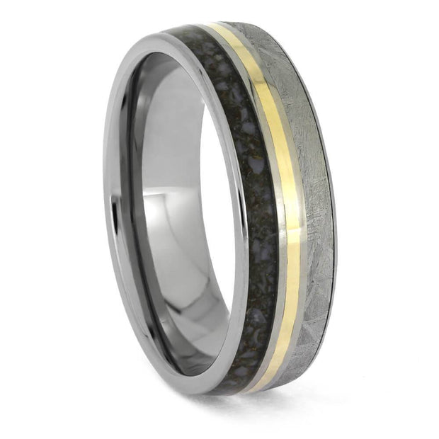 Meteorite and Dinosaur Bone Wedding Band