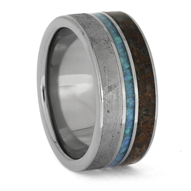Meteorite and Dinosaur Bone Wedding Band