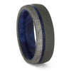 Titanium and Blue Wood Wedding Band with Meteorite