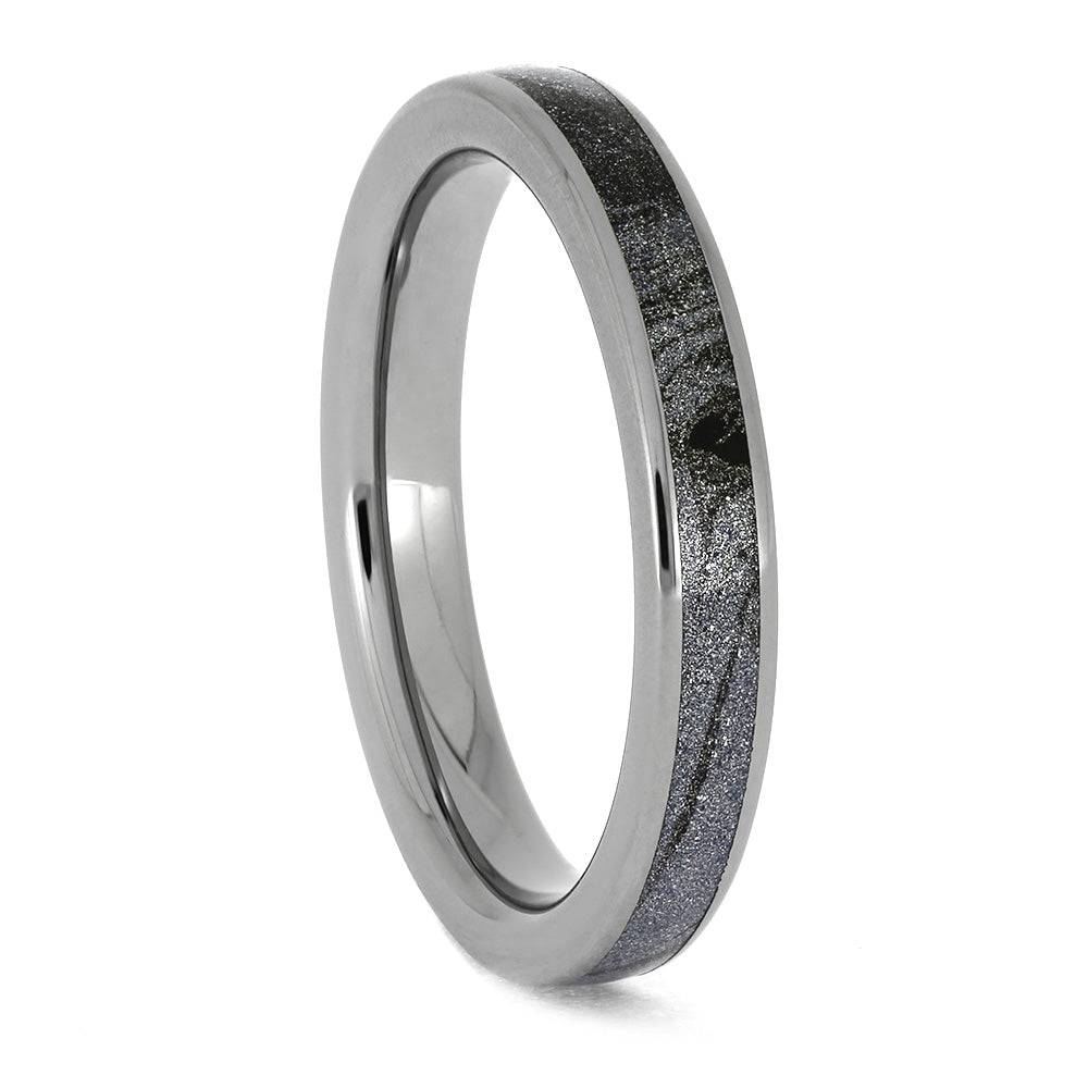 Simple blue mokume and titanium ring with unique patterns