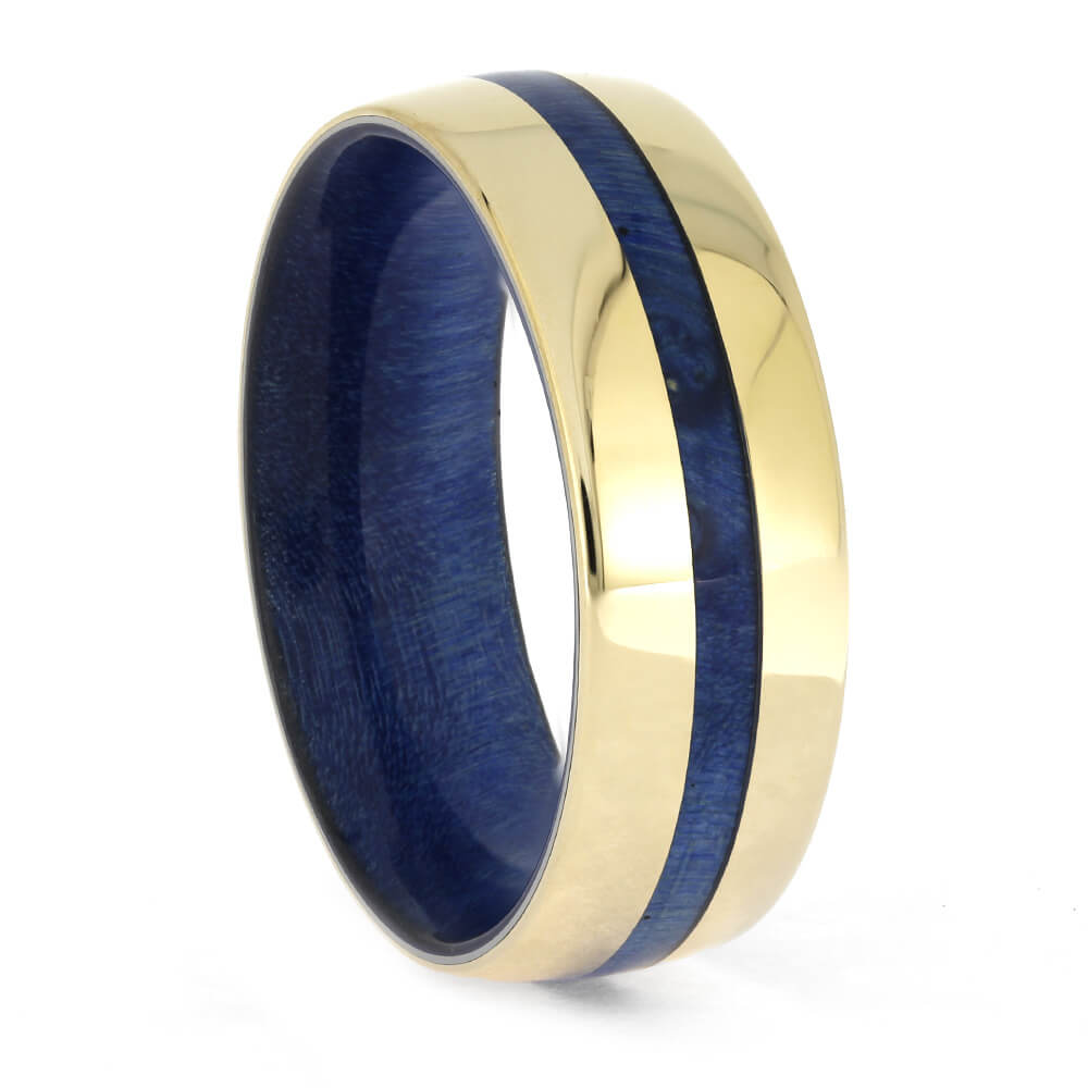 Gold and Blue Wedding Band with Wood Sleeve