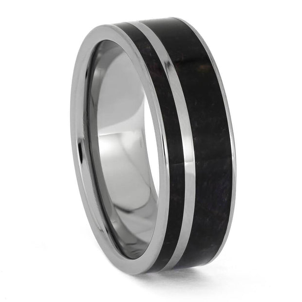 Dark Purple Wood Wedding Band in Titanium