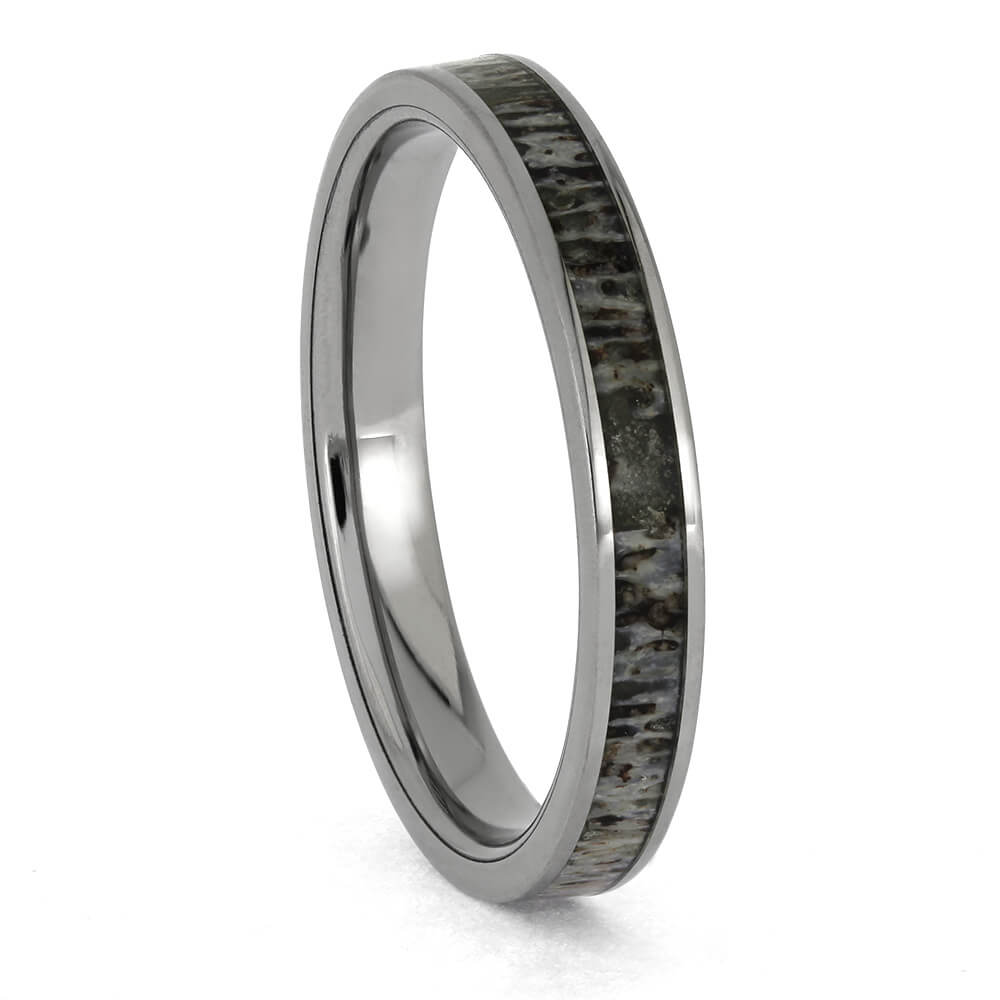 Women's titanium deer antler ring with polished finish