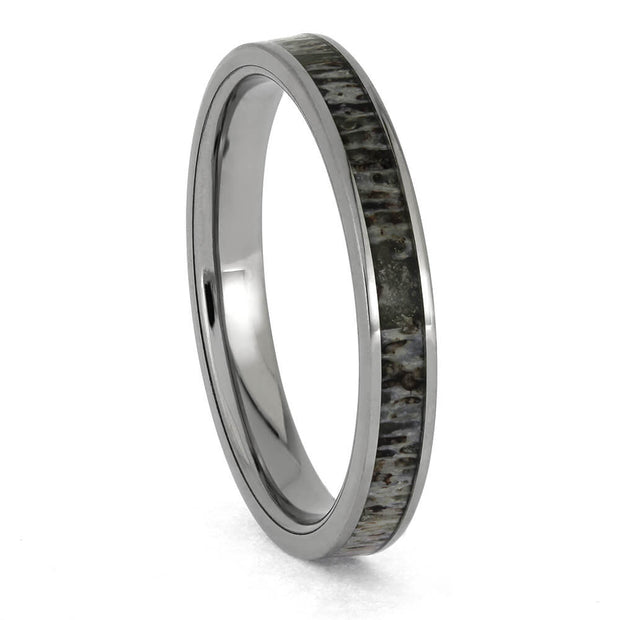 Women's titanium deer antler ring with polished finish