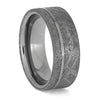 Rugged meteorite and tungsten men's ring, flat profile