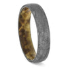 Rounded meteorite ring with burl wood interior