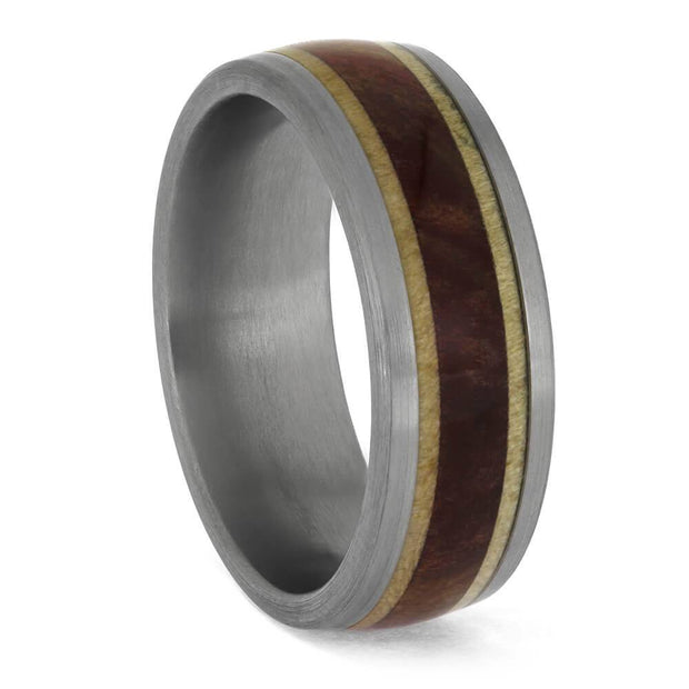 Handmade Wedding Band with Wood Inlays