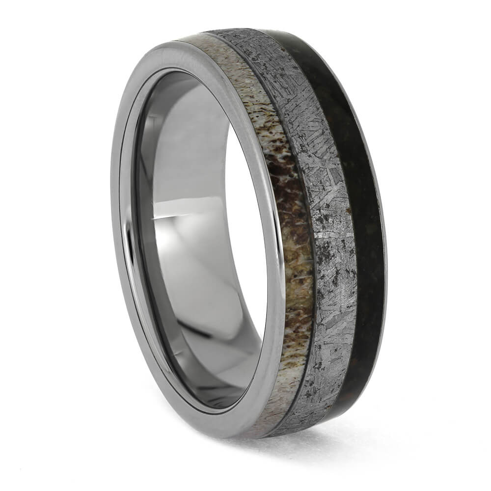 Meteorite and Antler Ring with Dino Bone