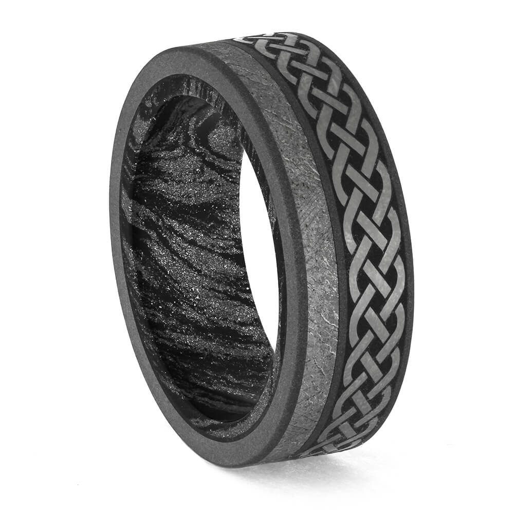 by Jewelry by Johan Meteorite Men's Wedding Band with Celtic Pattern and Mokume Sleeve 000005