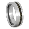 Dinosaur Bone in Tungsten Ring - Unique & Polished 8mm wedding band with dark brown fossil inlay and high-shine finish for men.