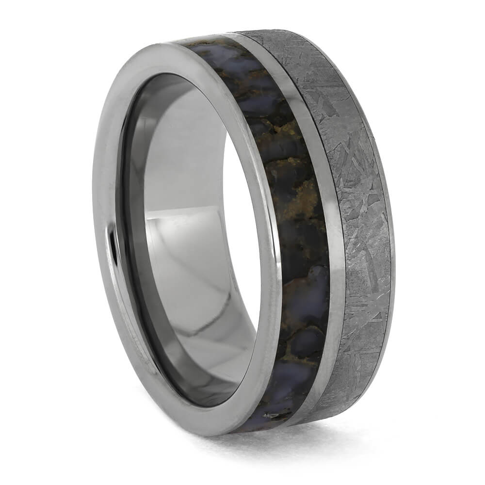 Meteorite and Blue Fossil Wedding Band