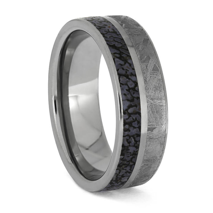 Blue Fossil Ring with Meteorite