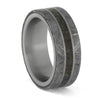 Titanium band with dinosaur bone and meteorite inlay