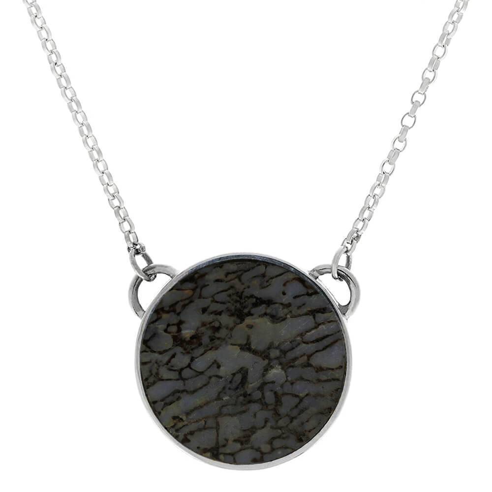 Soft blue dinosaur bone necklace with silver chain