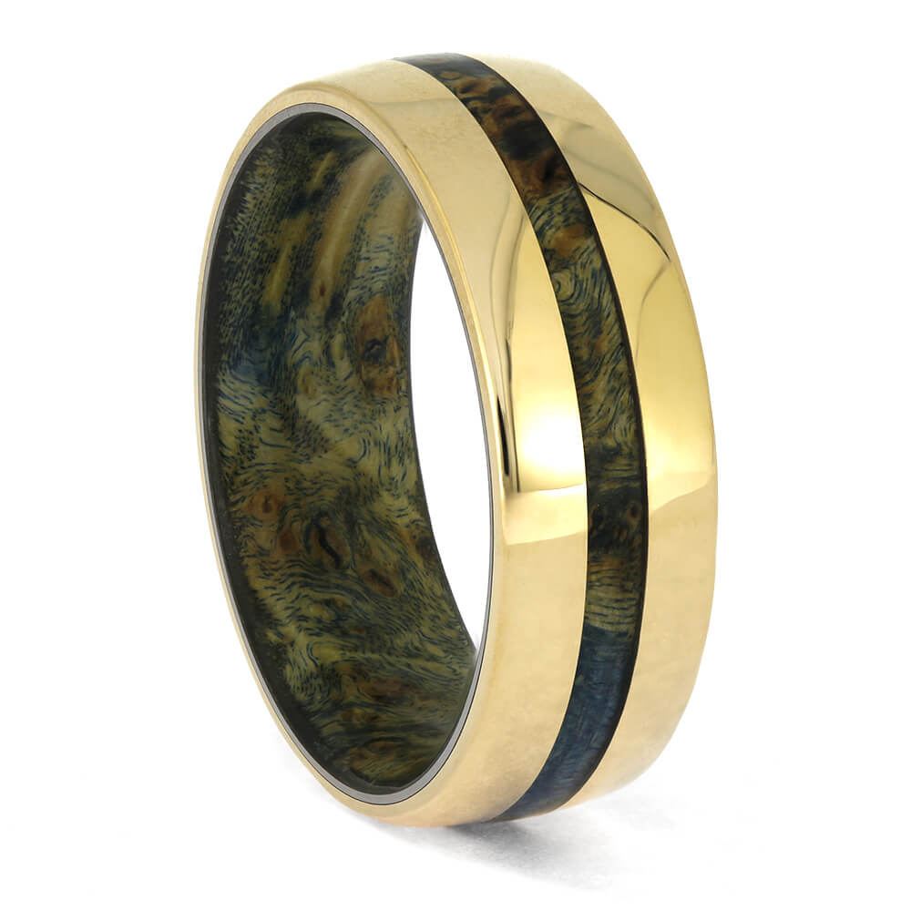 Blue Wood and Gold Ring