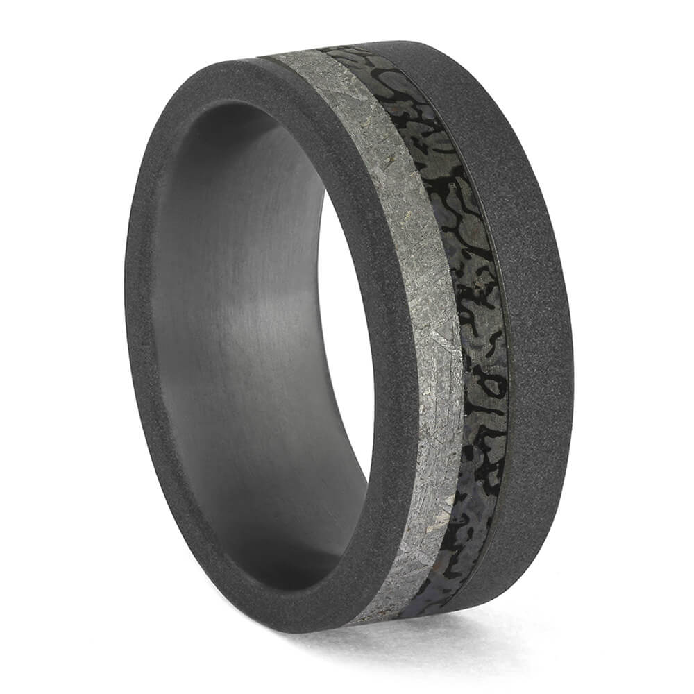Meteorite and Gray Dino Wedding Band