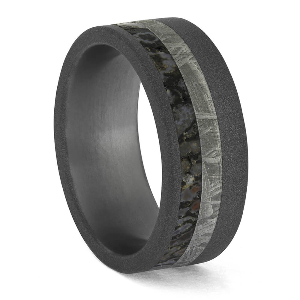 by Jewelry by Johan Premium Dinosaur Bone with Meteorite in Sandblasted Titanium 000637