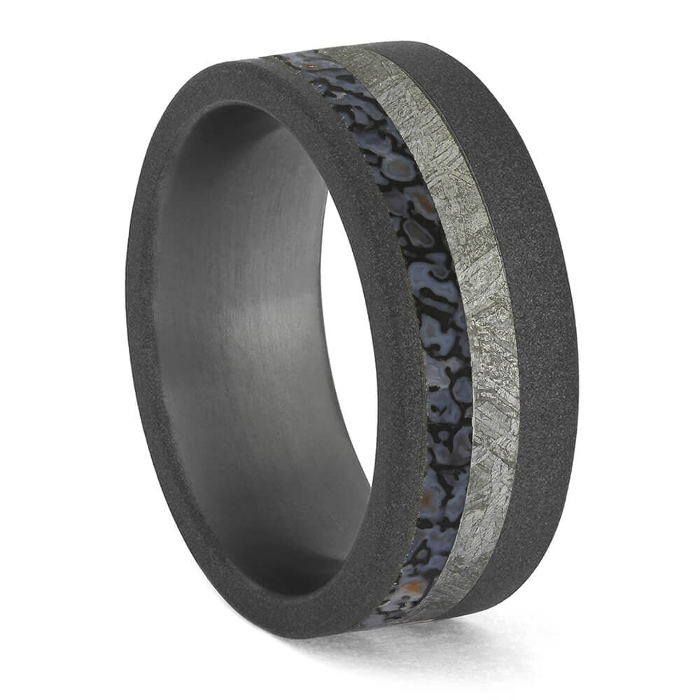 by Jewelry by Johan Premium Dinosaur Bone with Meteorite in Sandblasted Titanium 000638