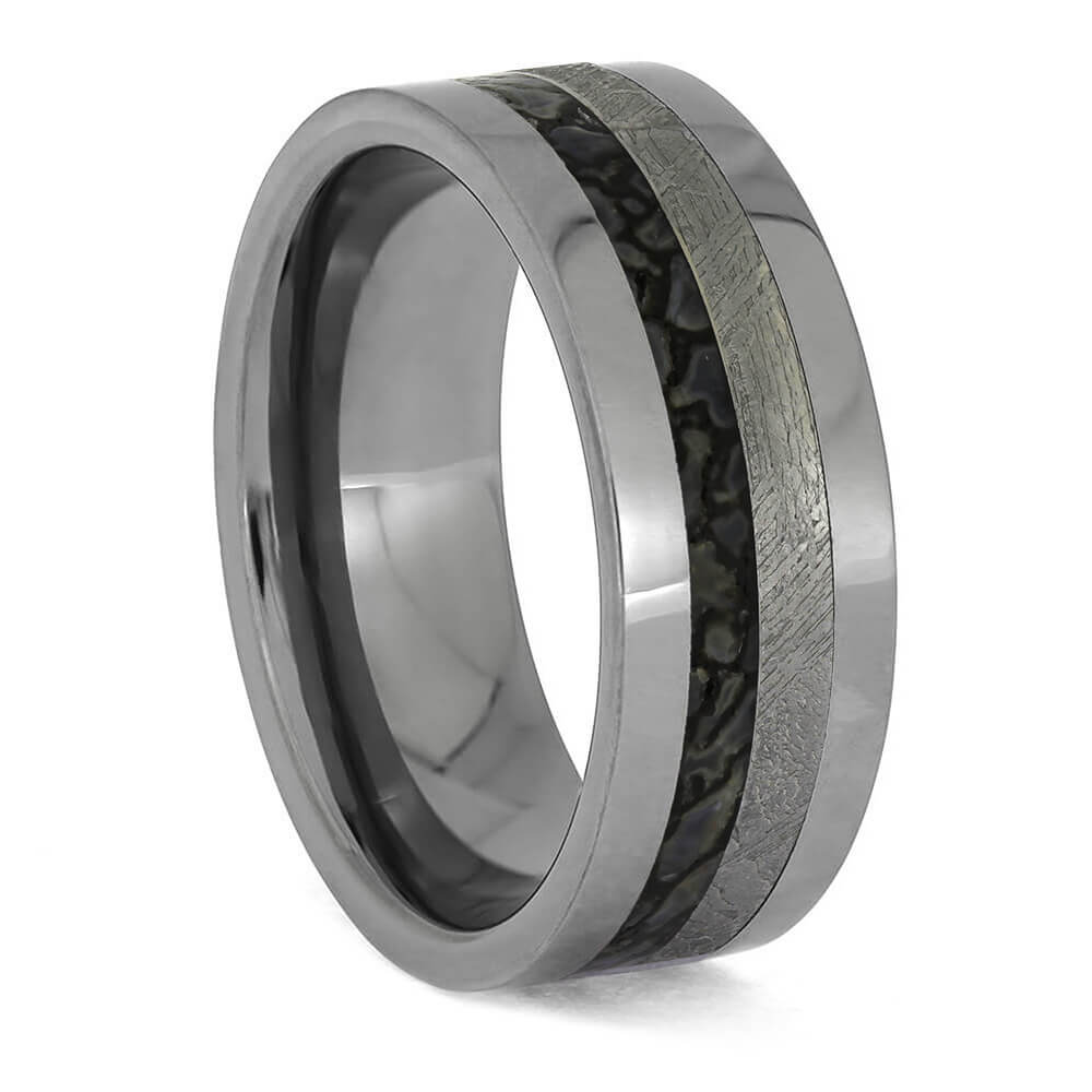 by Jewelry by Johan Premium Dinosaur Bone with Meteorite in Masculine Tungsten Band 000640
