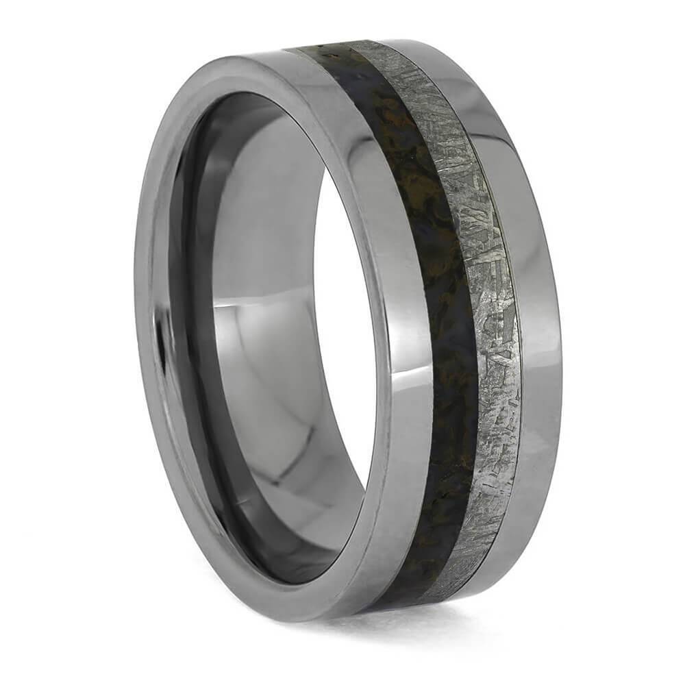by Jewelry by Johan Premium Dinosaur Bone with Meteorite in Masculine Tungsten Band 000642