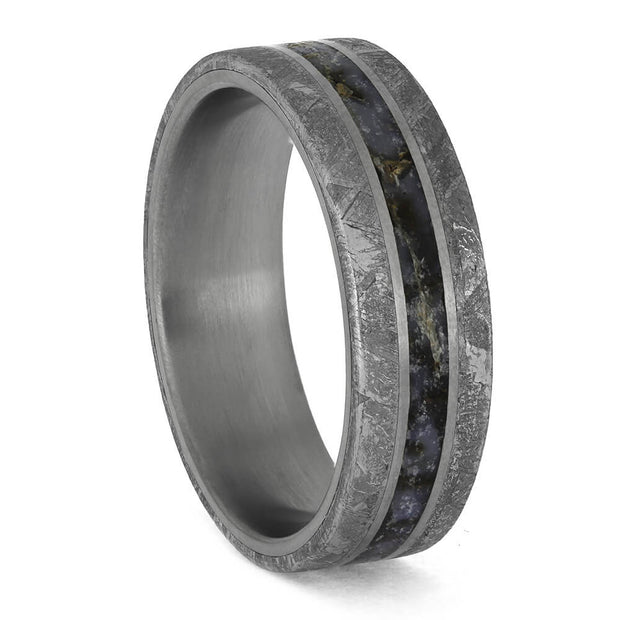 Blue Fossil Ring with Meteorite